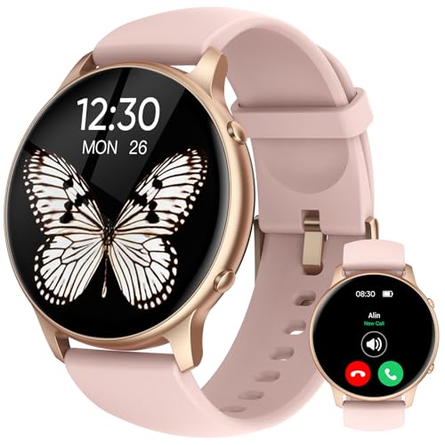 Relógio inteligente mulher - 1,32" Smartwatch mulher com chamada Bluetooth, relógio desportivo com notificações, 100 desportos, 200 mostradores, podómetro, monitor de pressão/sono, para Android IOS