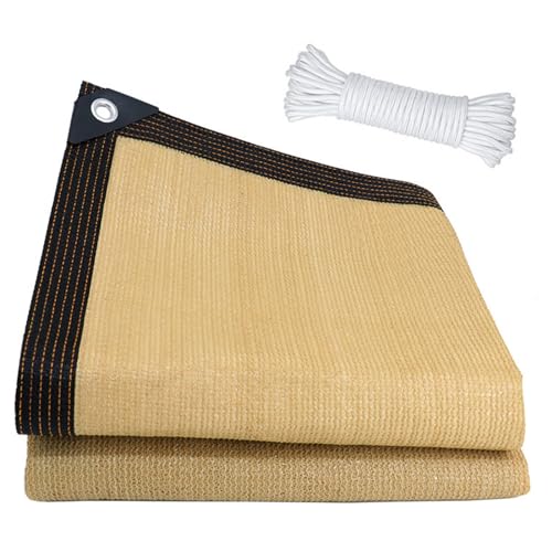 Rede de sombra, malha de sombra com furos, malha de sombra, jardim, tela de sombra exterior, fácil de pendurar, resistente a raios UV, respirável e protetor solar, para pérgola, jardim (castanho claro