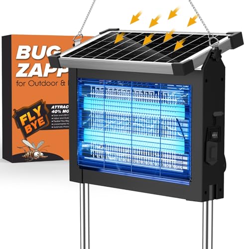 PRANITE Candeeiro anti-mosquitos solar, 10 W 4500 V anti-mosquitos elétrico recarregável por USB de 4000 mAh para exteriores e interiores, armadilha para insetos anti-mosquitos de jardim e cozinha