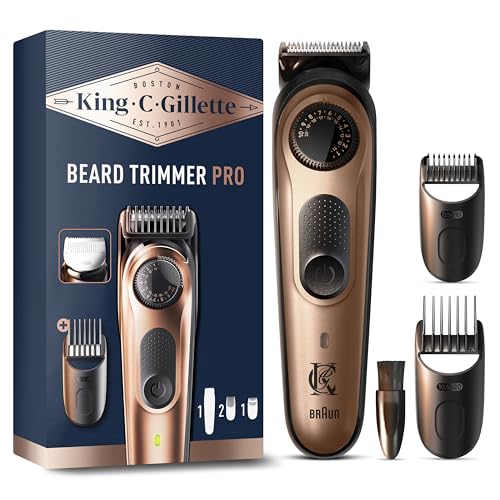 King C. Gillette Aparador elétrico de barba PRO para homem, mostrador de precisão com 40 comprimentos, folhas metálicas afiadas duradouras, cabeça e pentes laváveis, aparador de precisão definitiva