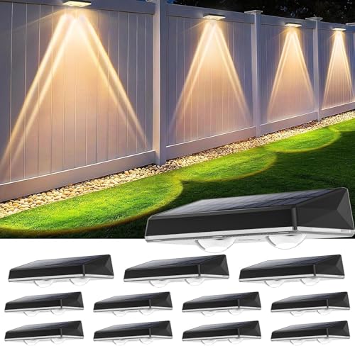 Delaiglow Aplique de exterior solar impermeável IP67, 12 peças luz solar LED exterior branca com 3 modos lâmpadas solares de exterior para pátio, jardim e cerca