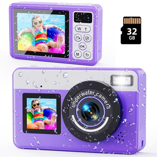 Câmara digital, cabo máximo câmara subaquática 10 FT câmara digital à prova de água Zoom digital 18 X com cartão de 32 GB, câmara de fotos para crianças adolescentes iniciantes adulto