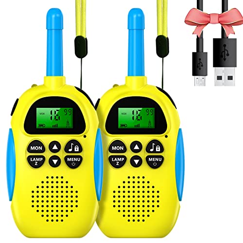 ULEWAY Walkie Talkie recarregável para crianças, Walkie Talkies 2 peças com função VOX LCD lanterna, longa distância 3 KM, Walkie-Talkie para aventuras acampar ao ar livre, presente para meninos e