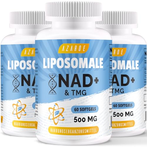 Lipossomais Nad Cápsulas lisas de 500 mg com TMG de 250 mg, mais eficientes que o ribosido de nicotinamida, apoiam a energia celular e o envelhecimento saudável (60 unidades (embalagem de 3))
