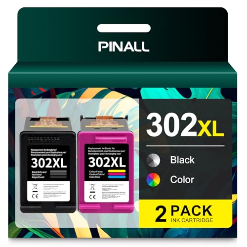 PINALL 302XL cartuchos compatível para tinta HP 302 para HP DeskJet 3639 3630 OfficeJet 3831 3830 5230 Envy 4525 4500 4520 impressora (1 preto / 1 cor)