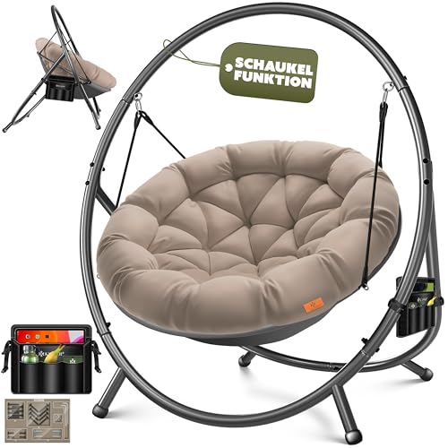 KESSER® Rede de suspensão com estrutura, balanço suspenso, até 150 kg, para interior e exterior, inclui almofada e bolso lateral, cesta suspensa, estrutura de aço e almofada de espuma, ideal para