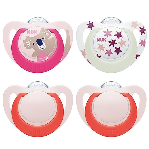 NUK Star Day & Night chupeta | 18-36 meses | Calma 99% dos bebés | Chupetes de silicone sem BPA, brilha no escuro para encontrar à noite, Coala | 4 unidades