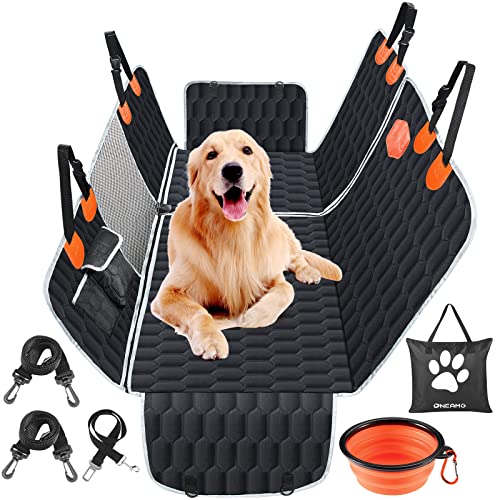 OneAmg Capa de carro cão protetor carro cães assento traseiro com janela de malha visível, bolso, proteção lateral e cinto de segurança robusto, impermeável e resistente a riscos