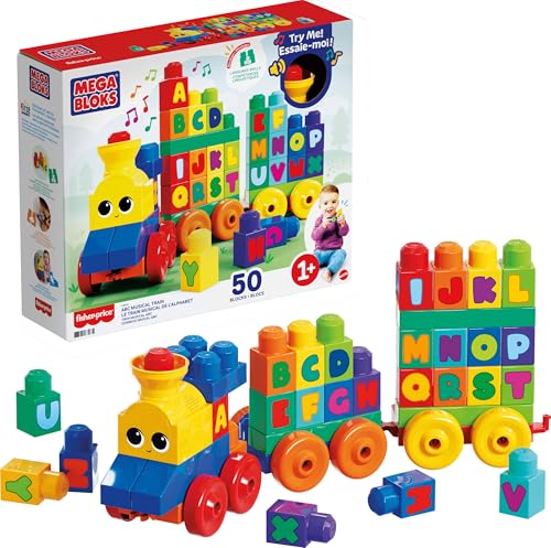 Mega Bloks comboio musical ABC, brinquedo de construção para bebé + 1 ano (Mattel FWK22)