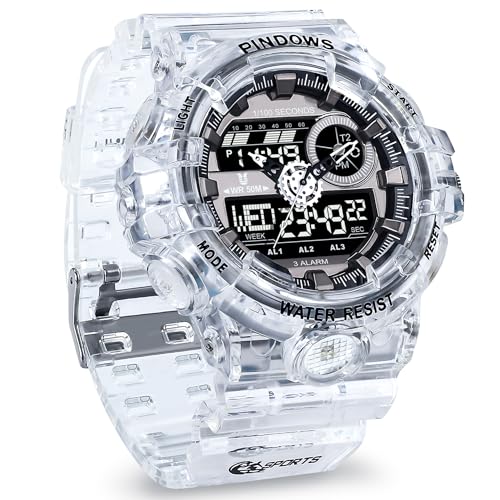 PINIDOUS Relógio homem relógio desportivo digital relógios de ouro relógios impermeáveis com alarmes/contagem traseira/relógio de parada/digital - analógico / luz / militar relógio de pulso