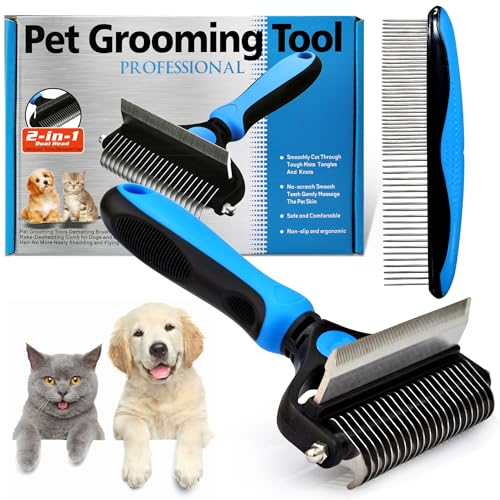 Escova cães e gatos pelo longo - pente grande profissional desembaraçador e escovas deslanador cães, gato persa e animal de estimação de pelo curto removedor de pelos mortos, resistente (grande)