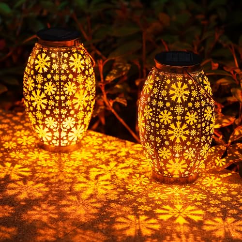Lanternas solares exteriores, OxyLED solar para exteriores, 2 peças de metal grandes luzes solares vintage decoração LED exterior jardim candeeiro para terraço árvore mesa campismo
