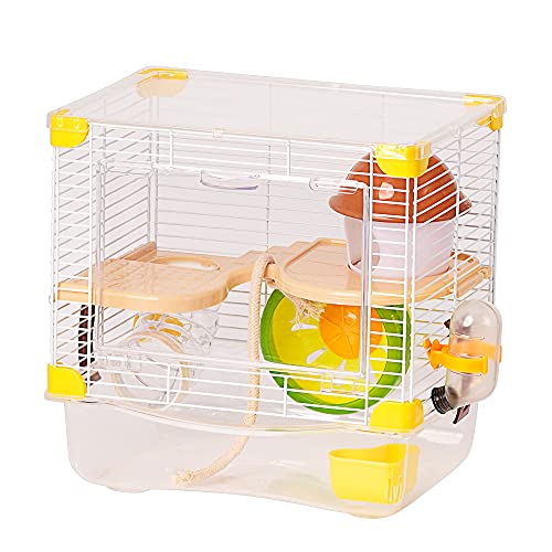 Gaiola para hamster Roborowski gaiola para hamster 27 * 21 * 27 cm gaiolas hamster pequena alimentador de bebé (amarelo)