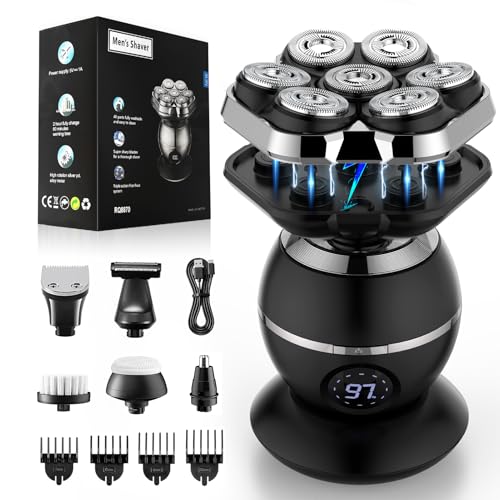 ETENTOUS Magnética máquina de barbear cabeça para homem, 7D máquina de barbear cabeça para calvocon ecrã LED - Máquina de barbear recarregável IPX7 impermeável em seco e húmido máquina de barbear para