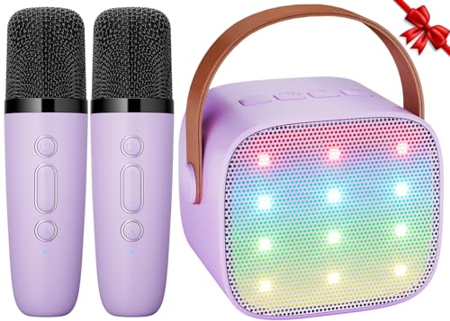 Ankuka Karaoke 2 Microfones Karaoke infantil Bluetooth com microfone sem fios altifalante com luzes LED presente menina brinquedo que muda de voz a morar