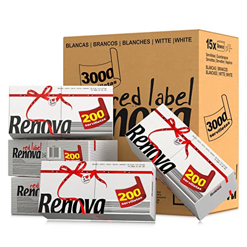 Renova Guardanapos Red Label, 15 embalagens de 200 guardanapos, 3.000 guardanapos no total, papel branco