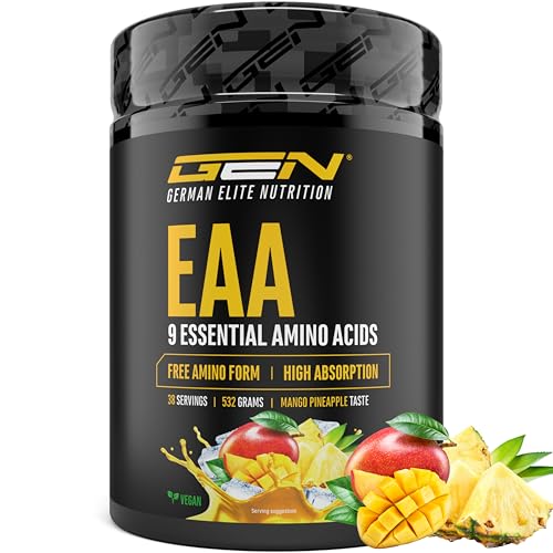 EAA em pó 532 g - 9 aminoácidos essenciais, incluindo histidina e BCAA - Fórmula Human Code - Amino Workout de bebida - Super solúvel - Vegan (manga e abacaxi)