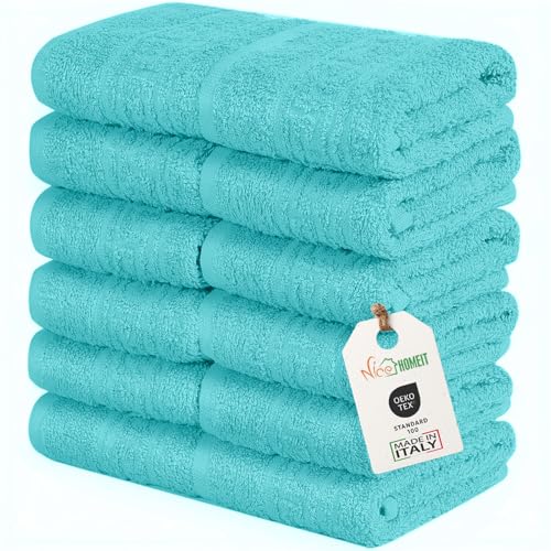 nice homeit Conjunto de 12 toalhas de 30 x 30 cm, toalhas de rosto e convidados, 100 % algodão, para mãos, maquilhagem, cozinha, casa e viagens (azul água)