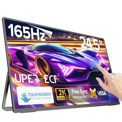 UPERFECT 24,5" 2K 165Hz Monitor de toque portátil 2560 * 1440 QHD 100% sRGB IPS mate com suporte ajustável de 180° mini HDMI USB-C para PC Laptop consola de jogos, compatível com VESA