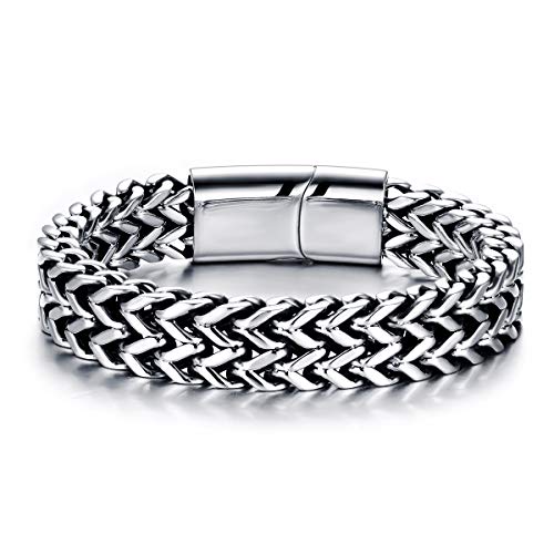 GW Pulseira masculina de aço inoxidável e couro, pulseira para homem, pulseiras para homem, jovens, unissexo