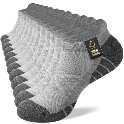 Cirorld Meias de tornozelo desporto para homem e mulher, meias curtas de verão em algodão respiráveis, antibolhas, ideais para ciclismo, Trail Running, trabalho, 6 pares, preto branco cinzento