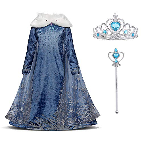 URAQT Disfarce princesa menina com coroa e varinha de fada, vestido de floco de neve de renda fina para Halloween, carnaval, Natal, aniversário, festa, cosplay