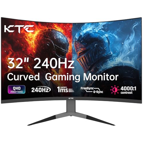 KTC Monitor de 32 polegadas curvo de 1000 R, monitor de jogos 2K WQHD (2560 x 1440p) 240 Hz, MPRT 1 ms, adaptador Sync, 122% sRGB, contraste 4000:1, DP 1,4 (240 Hz). , HDMI 2.00 144 Hz, inclinação e