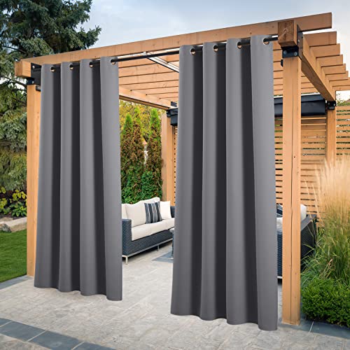 PONY DANCE Cortinas opacas para exteriores, 2 peças, para pátio, jardim, varanda, resistente à água, cortinas para pérgolas impermeável, com furos, 132 x 213 cm, cinzento