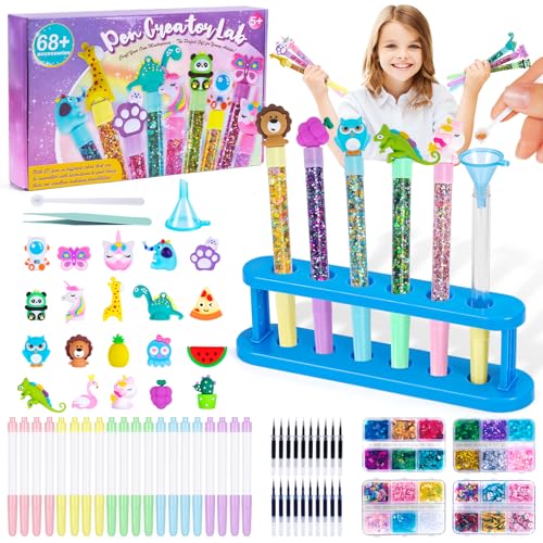 Kazzley Kit de criação de canetas com 68 PCS, crie 20 canetas personalizadas, artesanato para crianças 5 6 7 8 9 10 anos, jogo criativo infantil, presente brinquedos para meninos e meninas