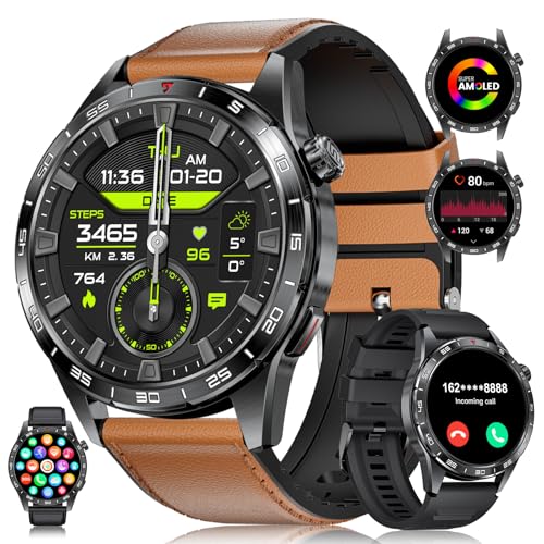 LIGE 2025 Relógio inteligente homem com bateria de 400 mAh, 1,43 '' ecrã moled, 123 modos de desporto, chamadas Bluetooth, Fitness Watch com monitor de ritmo cardíaco/sonho, Android iOS castanho