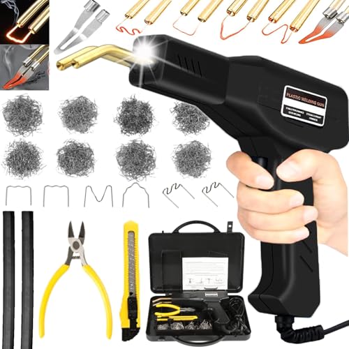 Soldador de plástico de 220 W, 2 em 1 soldagem de plástico, 800 gramas, pistola de soldagem de plástico para reparação de para-choques de carro, com 2 peças hastes de soldagem, alicates e facas(preto)