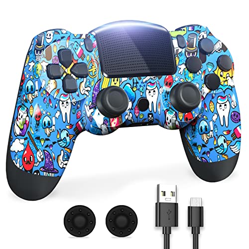 Play4 Controlo compatível para Play4/Slim/Pro, controlo de PC com cabo de vibração dupla, sensor giratório de 6 eixos e conector para auriculares