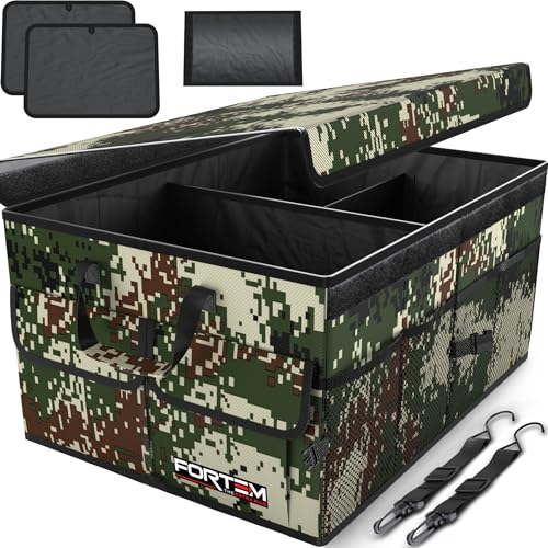 FORTEM Organizador de mala de carro e SUV - organizador de carro para armazenamento - caixa dobrável com 2 compartimentos padrão - base antiderrapante - correias ajustáveis - tampa removível