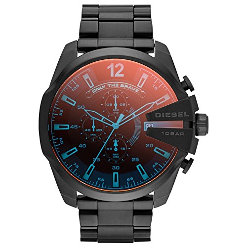 Diesel Relógio para homem mega chief, movimento cronógrafo de quartzo, caixa de aço inoxidável prateada de 59 mm com correia de aço inoxidável, DZ4308