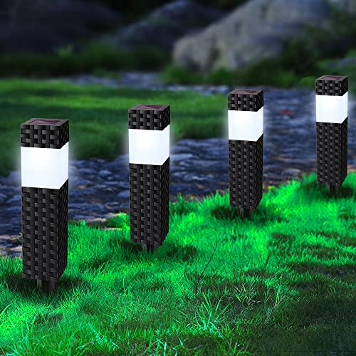 Joomer Luzes solares LED para exteriores, jardim, pacote IP65 impermeável candeeiro LED luz solar exterior, candeeiros solares de jardim para iluminação de caminhos, pátio, terreço e campismo, branco
