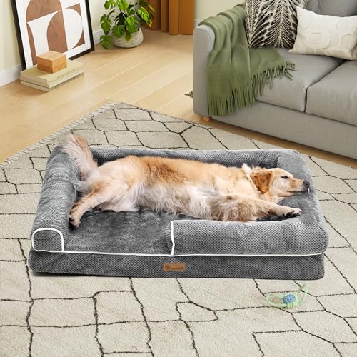 YITAHOME Cama cão grande, colchão impermeável lavável com espuma viscoelástica, sofá cão ortopédica removível, cinzento, 135 x 107 x 22 cm