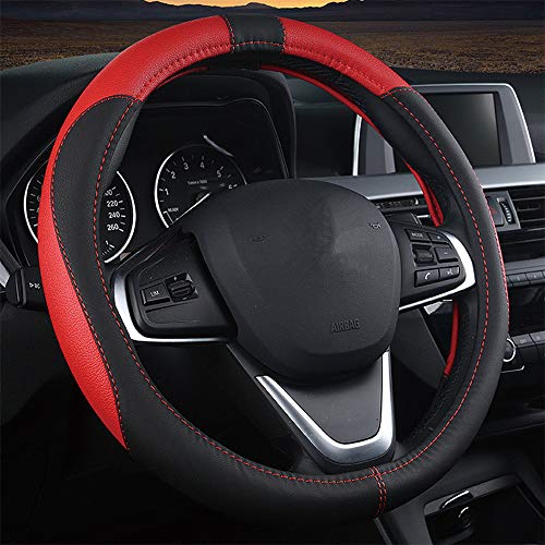 coofig Capa volante carro universal cobertura volante carro respirável antiderrapante de 15 polegadas PU couro, compatível com carro Truck SUV (preto vermelho)