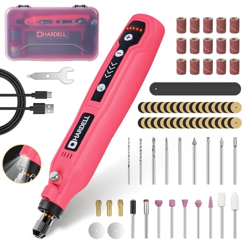 HARDELL Mini triturador, 5 velocidades variável mini triturador bateria com luz LED, ferramentas giratórias sem fios com embalagem requintada, 129 acessórios para esculpir, cortar, lixar, polir,