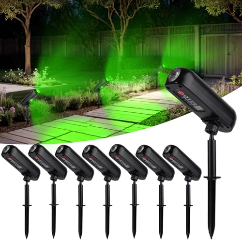 T-SUN 8 peças luzes solares, verde holofote solar exterior, luz solar exterior impermeável IP65, ângulo ajustável de 360°, candeeiros solares para pátio, estradas, solo, piscina, relva