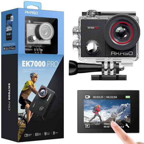 AKASO EK7000 Pro Câmara desportiva 4K WiFi 20 MP, câmara submergível aquática 40 m impermeável, câmara de ação EIS com controlo remoto ângulo ajustável vários acessórios para mergulho ciclismo surf