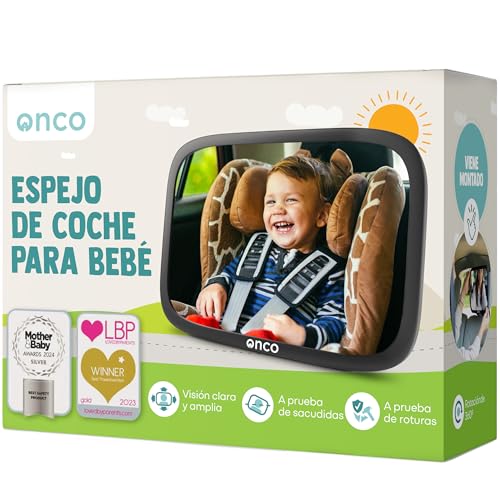 Onco Espelho carro bebé assento traseiro - 100% inquebrável, espelho bebé carro, ajuste universal, rotação de 360°, resistente a choques