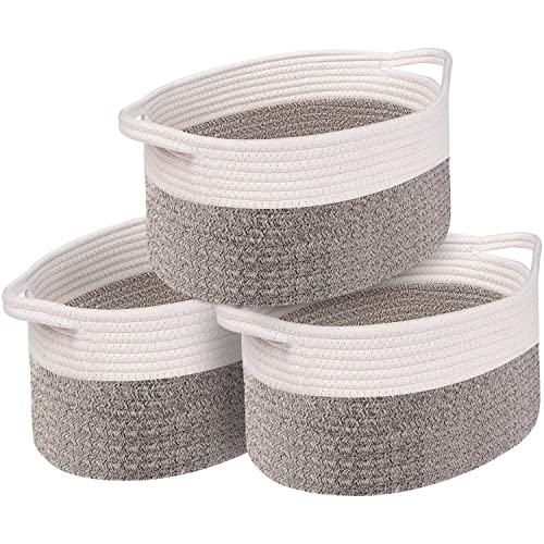 OUTBROS 3 peças cestas de armazenamento tecido com cordão de algodão, com manga, caixa de banho, para quarto e armário (bege e castanho)