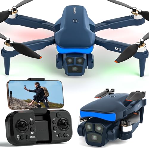 Drone com câmara dupla 1080P para adultos e crianças, FPV RC Quadcopter dobrável com motor sem escovas para iniciantes, controlo de gestos, 3D Flips, ajuste de velocidade, com vídeo Wi-Fi ao vivo
