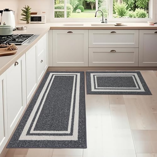 COSY HOMEER Tapete de cozinha antiderrapante lavável 51 x 76 cm 51 x 122 cm, conjunto de 2 unidades, tapete de cozinha lavável na máquina, resistente à sujidade, cinzento