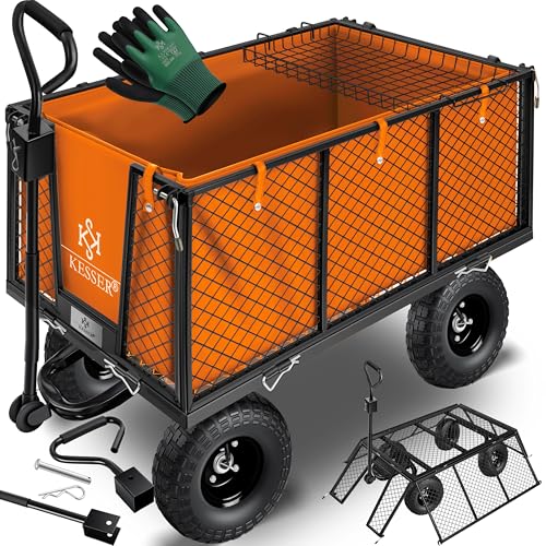 KESSER® Carrinho de mão de 550 kg, carrinho de jardim, carrinho de transporte, lona removível, carrinho de equipamento, versátil, inclui luvas, laranja