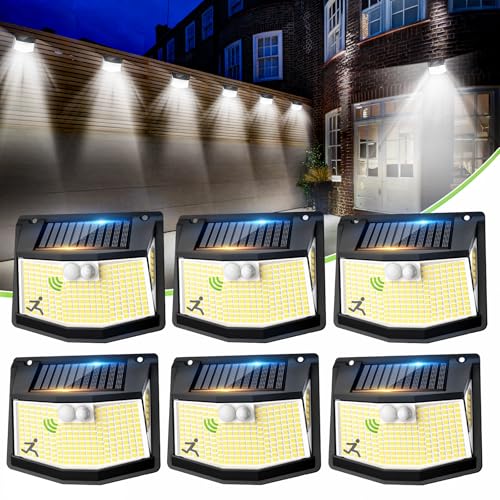 Luz solar LED exterior jardim - 248 LED luzes solares IP65 impermeável sensor de movimento 270° holofote solar exterior candeeiro aplique solar potente para com iluminação terraço, jardim 6 pacotes