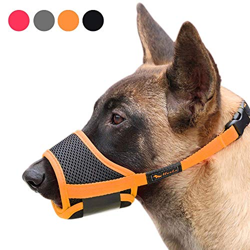 HEELE Bozal para cães Bozal cão anti-mordedor Fit Bozal para cães malha respirável com forma de boca para cães, preto-nananja, L