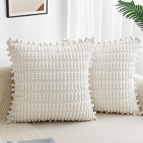 ZWJD Conjunto de 2 fronhas 40 x 40 almofadas de sofá de veludo macio capas de almofadas boho almofadas decorativas modernas decoração para sofá quarto casa carro capas de almofada creme