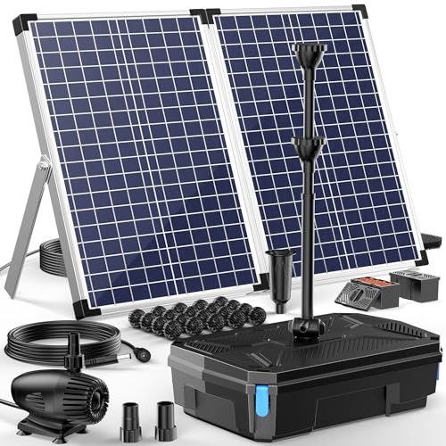 Biling Conjunto completo de filtros solares para lagoas com bomba, 70 W, 2500 l/h, bomba solar para lagoas e tigelas de até 4000 l, fonte decorativa solar para exteriores, jardim, piscina