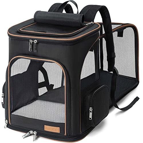 Lekesky Transportin gato mochilas para gatos e cães bolsa para animais de estimação expansível mochila gato para automóvel / avião (preto, L)